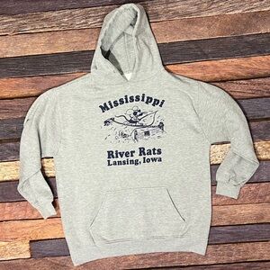 Vintage 80s River Rats Lansing, Iowa 1980s Hoodie Pullover Sweatshirt